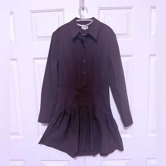 STAUD Rocco Bottom Chocolate Long Sleeve Mini Dress Size 8 - Picture 9 of 12